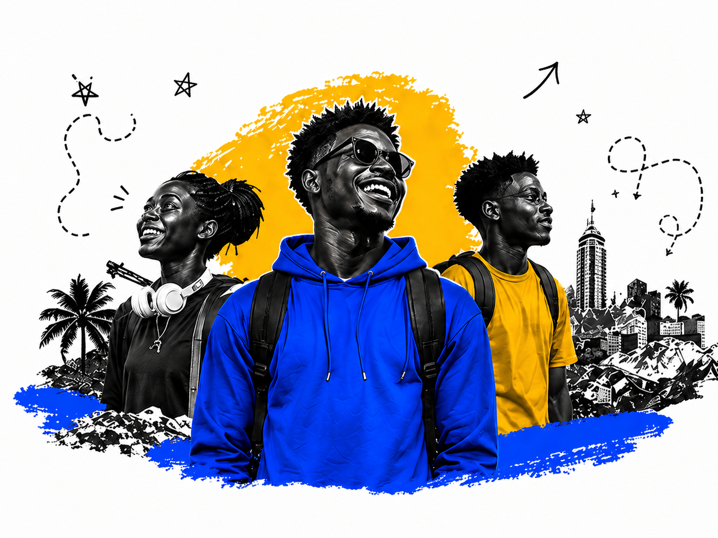 Three Tanzanian students looking ahead